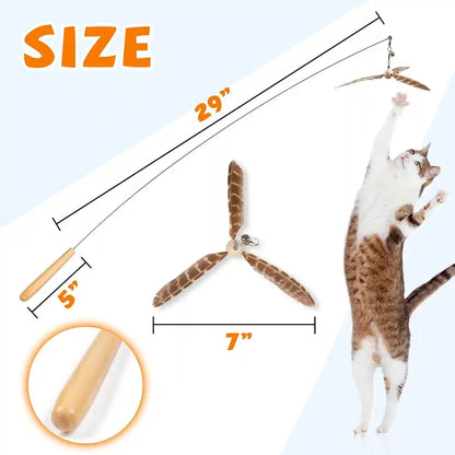 JXFUKAL Cat Wand Toys, Interactive Cat Toys with 3 Feather Refills, 29'' Flexible Steel Wire, Sturdy Wood Handle & Bell for Kitty Kitten, Cat Toys for Indoor Cats Teaser Cat String Toy4