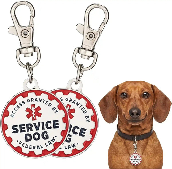 Industrial Puppy Service Dog Tag, 2 Pack: Metal Pet ID Tags for Service Animals, Emotional Support Dogs and Therapy Dogs, 1.25 Inch Diameter, Double Sided, Navy Lettering and Red Enamel Trim10