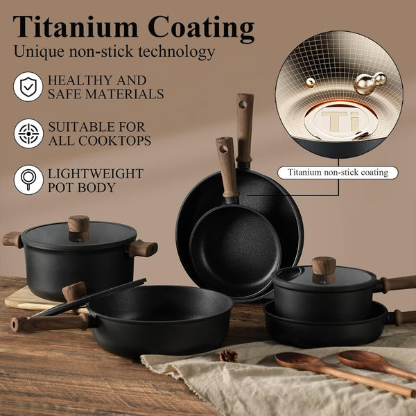 13 Pcs Pots and Pans Set Nonstick, Titanium Nonstick Cookware Sets for All Stovetops, Induction Compatible Kitchen Cooking Set with Frying Pans, Saucepans & Silicone Utensils, PFOA PFOS Free2