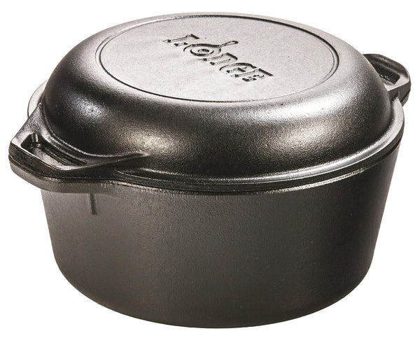 Cast Iron Serving Pot Cast Iron Double Dutch Oven, 5-Quart & ASAHH41 Silicone Assist Handle Holder, Red2