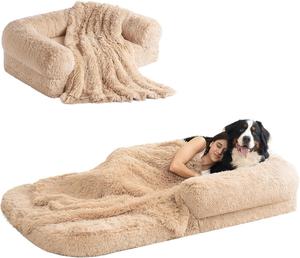 EHEYCIGA Foldable XXL Dog Bed Memory Foam-46X34X6.5", Fluffy Cover, Grey15