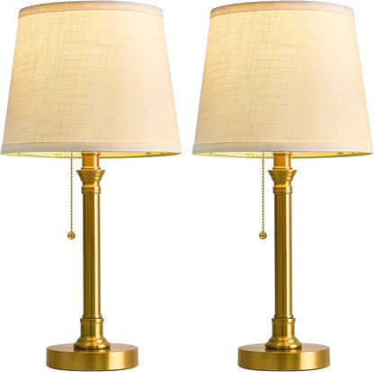 19.5” Brass Gold Small Table Lamps Set of 2 for Living Room Bedroom | Pull Chain Switch Bedside Table Lamps, White Linen Shade, Small Desk Lamp for Living Room, Bedroom, Home Office, Nursery9