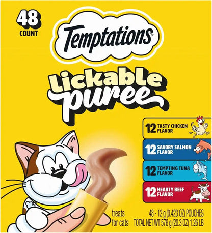 Temptations Creamy Puree Squeezable Lickable Cat Treats, Wet Cat Treats with Salmon, 0.42 Oz. Tubes, 24 Count - Packaging May Vary22