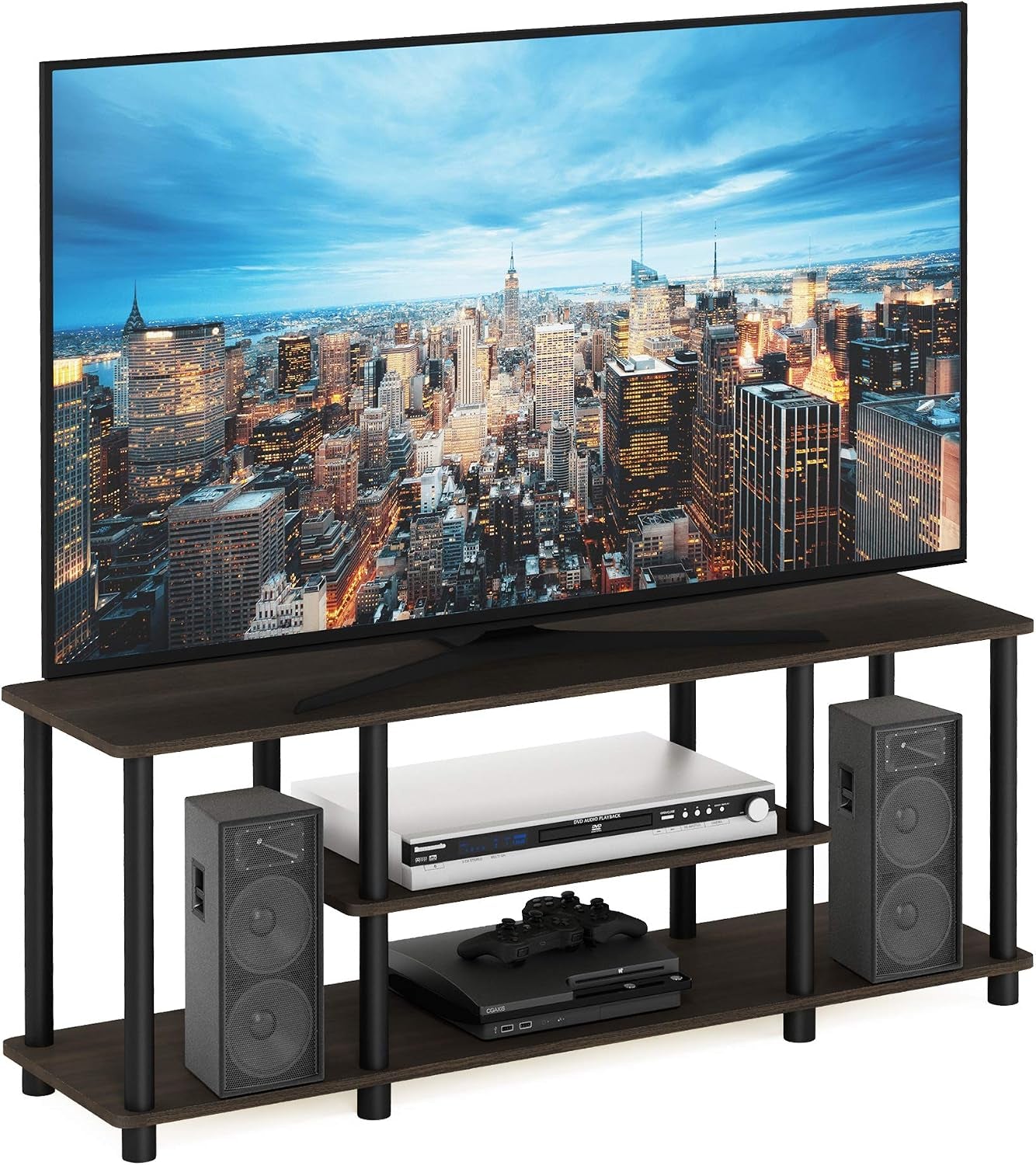 turn-n-tube-no-tools-3d-3-tier-entertainment-tv-stand-up-to-50-inch-tv-round-tubes-dark-brown-black-for-tv-up-to-50-inch-open-frame-rectangular-entertainment-center-with-storage-shelf-tv-console-for-living-room-bedroom