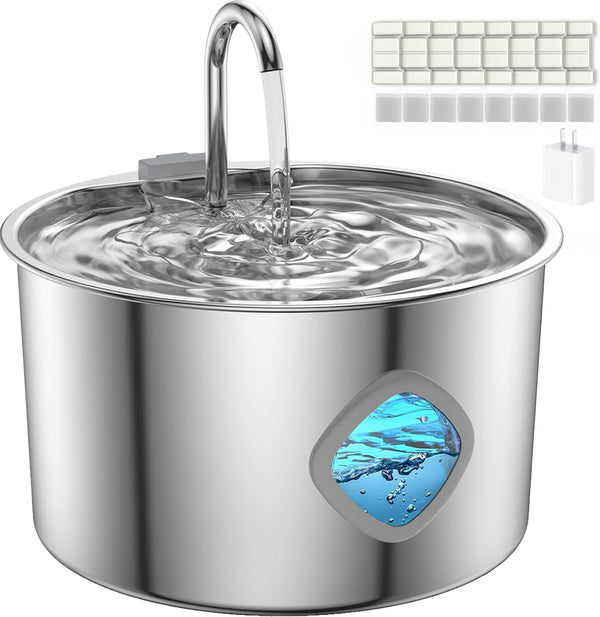 Cat Water Fountain Stainless Steel [3.2L/108Oz] Large Capacity Automatic Water Dispenser for Cats Indoor with 3 Filters Kit, LED Water Level Window, Easy to Clean, Ideal for Cats Dogs Multi-Pet Home11