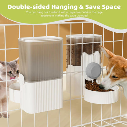 Hanging Cage Automatic Small Pet Food Bowl Water Bottle Dispenser, 1L Auto Gravity Pet Feeder and Waterer Set Kennel Feeding Station Crate Feeder Dish for Rabbit Puppy Cats Ferret (Grey)3