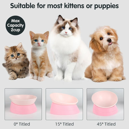 Bulldog Bowl Anti-Slip Dog Cat Dish Detachable Rubber Dog Bowl Pet Sterile Tilted Pet Feeder Slope Base ，Pink：2 Cups2
