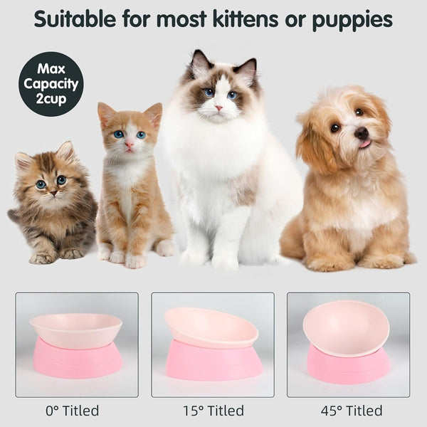Bulldog Bowl Anti-Slip Dog Cat Dish Detachable Rubber Dog Bowl Pet Sterile Tilted Pet Feeder Slope Base ，Pink：2 Cups2