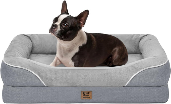 Chez Paw Waterproof Orthopedic XL Dog Bed for Large and Extra Large Dogs | Egg Crate Foam, 4-Sided Bolster Support, Waterproof Liner, Non-Slip Bottom, Machine Washable Cover, 42 X 30 Inch30