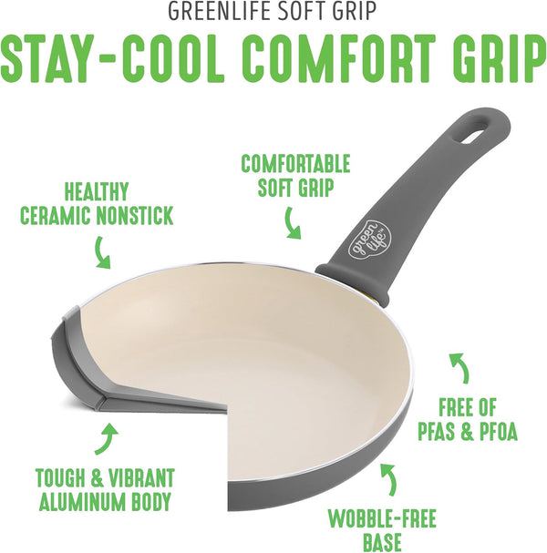 16 Piece Ceramic Nonstick Pots & Pans Cookware Set, Gray | Pfas-Free Nonstick Coating, Stockpot, Frying Pans, Saucepans, Sauté Pan, Stay-Cool Handles, Dishwasher & Oven Safe up to 350F4