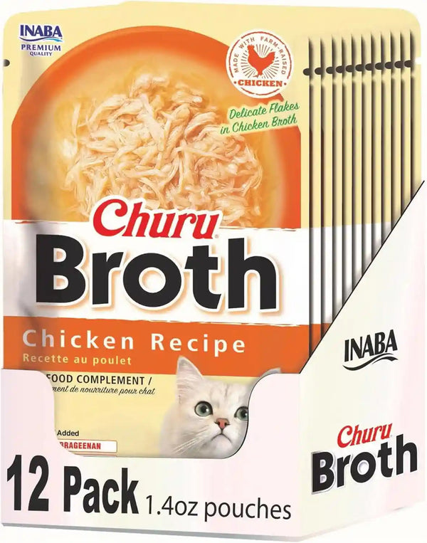 INABA Churu Broth for Cats, Side Dish Pouch, 1.4 Ounces per Pouch, 12 Pouches, Chicken & Seafood Variety10