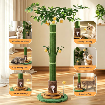 47'' Extra Tall Cat Scratching Post, Cute Cat Scratching Post for Indoor | Heavy Duty Vertical Scratcher with Natural Sisal Rope, Cat Toy Mouse, Balls Track Toy, Hanging Ball5