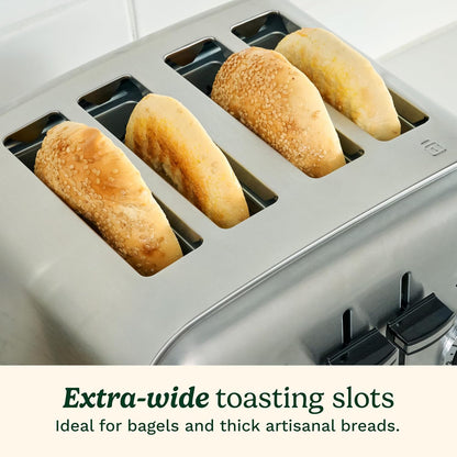 Toaster, Extra-Wide Slots, Stainless Steel, 4-Slice | Bagel, Pastry & Bread Toaster with Defrost/Reheat Functions, 6-Setting Browning Dials & a Slide-Out Crumb Tray, CPT-180P14