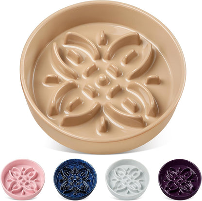 Vancasso Ceramic Slow Feeder Dog Bowls, Puzzle Dog Food Bowls with Floral Maze, anti -Slip Pet Food Dish for Small Breed, 0.6 Cups, Blue13
