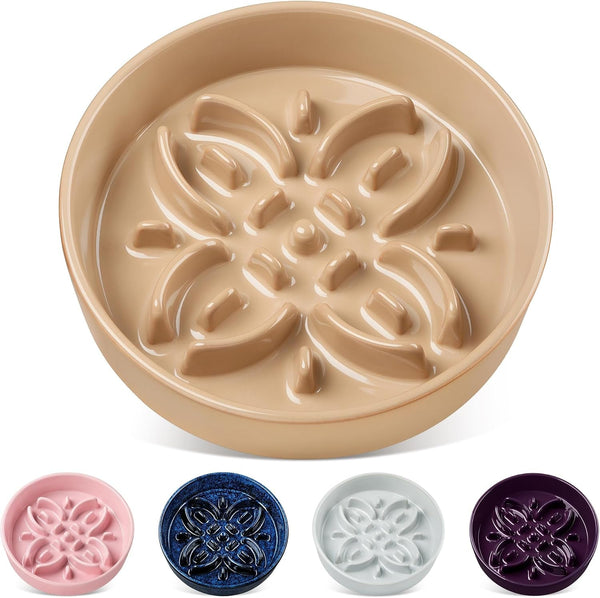 Vancasso Ceramic Slow Feeder Dog Bowls, Puzzle Dog Food Bowls with Floral Maze, anti -Slip Pet Food Dish for Small Breed, 0.6 Cups, Blue13