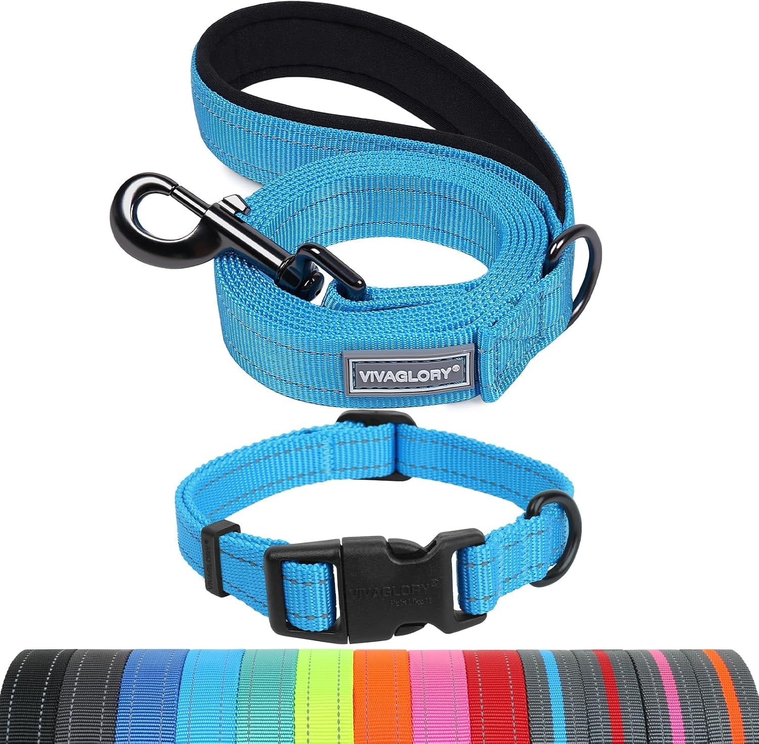 vivaglory-dog-leash-puppy-leash-for-collar-3ft-x-1in-black-with-soft-padded-handle-for-training-walking-heavy-duty-double-layer-nylon-pet-puppy