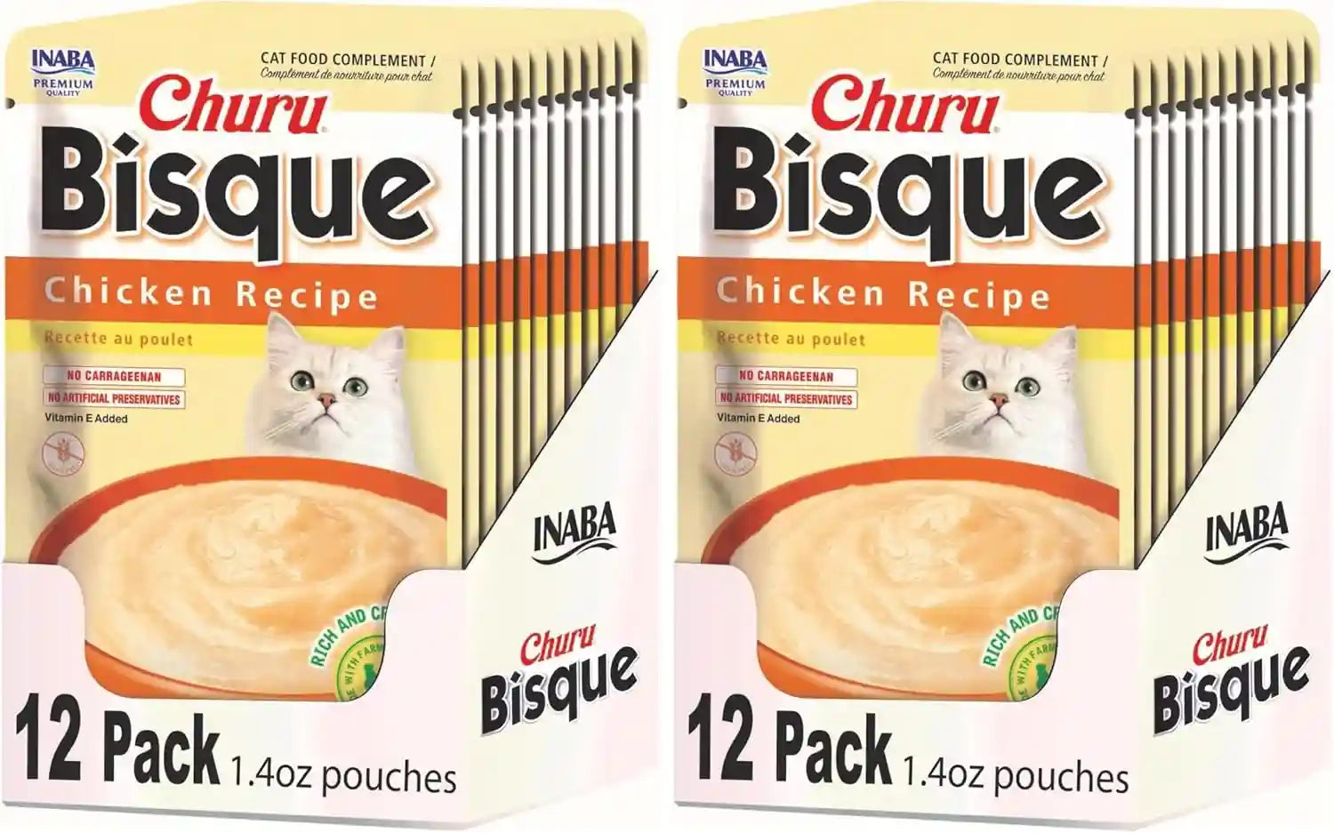 inaba-churu-bisque-for-cats-creamy-lickable-puree-side-dish-with-vitamin-e-1-4-ounces-per-pouch-12-pouches-tuna-chicken-variety