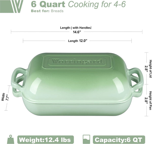 Large Cast Iron Dutch Oven Dome Pot with Lid, Enameled Bread Oven, Bread Pan for Homemade Sourdough Bread Baking, 6QT, Green2