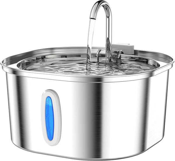 PEKTACO Cat Water Fountain, 3.2L/108Oz Stainless Steel Pet Water Fountain | Cat Drinking Fountain, Dishwasher Safe, with Triple Filtration, Quiet Pump, and Visible Water Window for Cats and Small Pets1