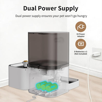 DOEL 5G&2.4G Wifi Automatic Cat Feeder and Water Fountain, 6L/24 Cups Timed Dry Food Dispenser for 2.5 Weeks, with APP Remote Control, Voice, for Small Medium Dog Puppy Kitten (White)5