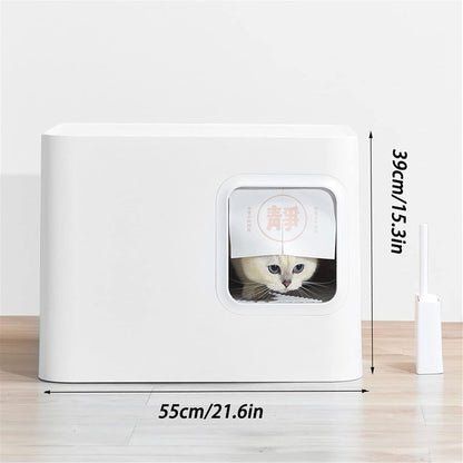 Dog Potty Training Toilet ﻿ Cat Litter Tray Fully Enclosed Japanese Style Box Toilet Kitten anti Splash and Deodorant Corridor Pet with Curtain Pink and White(A)6