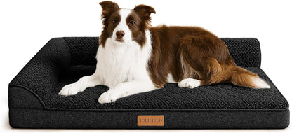 Orthopedic Dog Bed Large Sized Dog 36''X24'', Waterproof L Bolster Egg Crate Foam Pet Crate Beds with Washable Removable Cover, Non-Slip Soft Pet Couch Sleep Mat, Black10