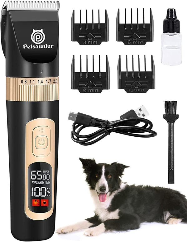 Petsaunter Dog Clippers for Grooming, 4-Speed & LCD, Low Noise Electric Trimmer for Grooming, Typec Rechargeable Dog Hair Clippers, Super Quiet for Dogs & Pets with Thick or Heavy Coats(C95)1