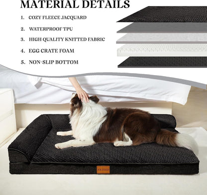 Orthopedic Dog Bed Large Sized Dog 36''X24'', Waterproof L Bolster Egg Crate Foam Pet Crate Beds with Washable Removable Cover, Non-Slip Soft Pet Couch Sleep Mat, Black5