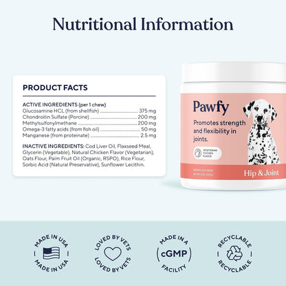 Pawfy Hip & Joint Supplement for Dogs with MSM & Vitamins | Glucosamine Chondroitin for Small, Medium & Large Breed - Supports Mobility & Bones | Glucosamine for Dogs with Omega 3-30 Chews4