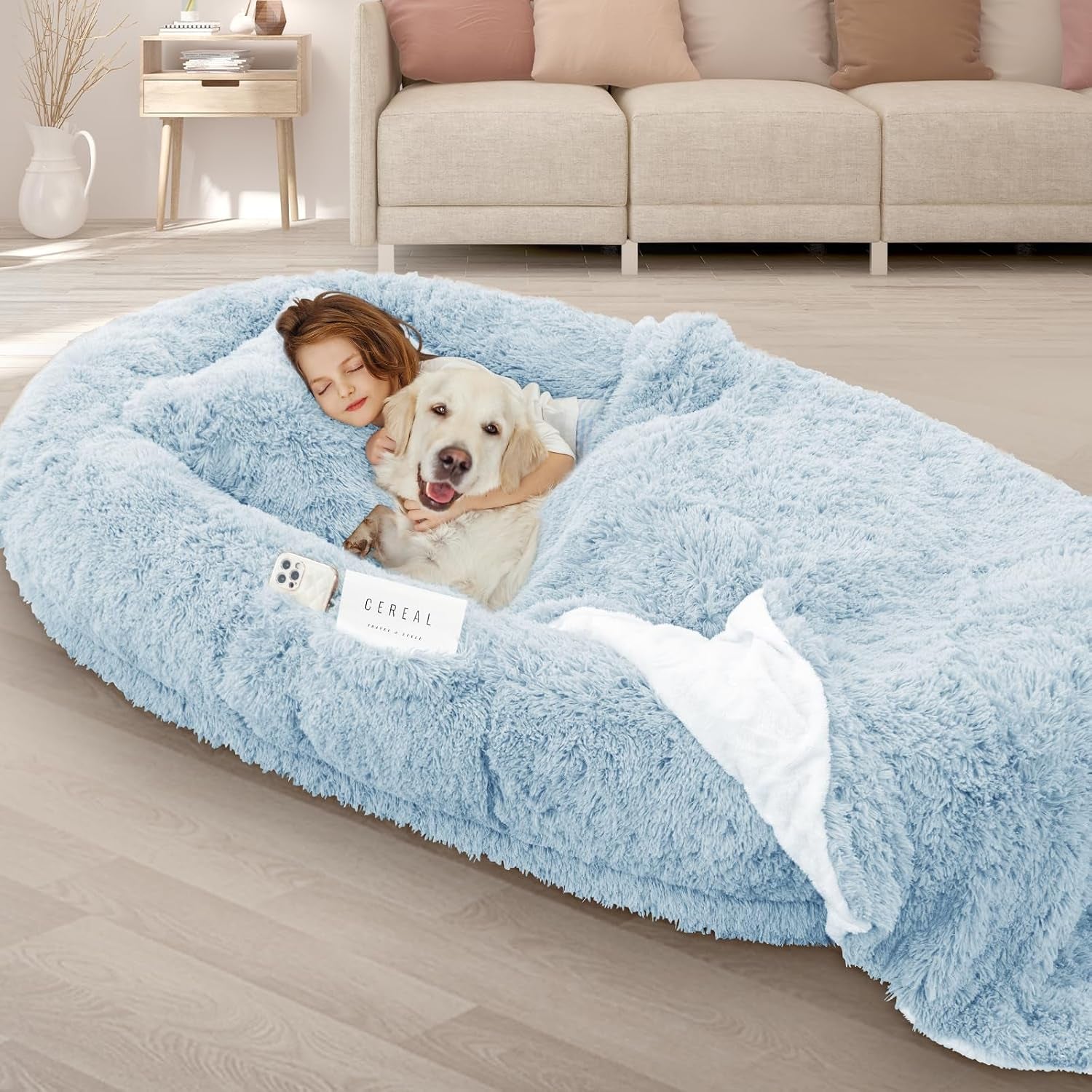 roomtec-human-dog-bed-71x45x12-size-fits-adult-and-pet-washable-giant-people-bed-10-cm-thick-memory-foam-large-oversize-pet-bed-with-plump-pillow-blanket-strap-grey