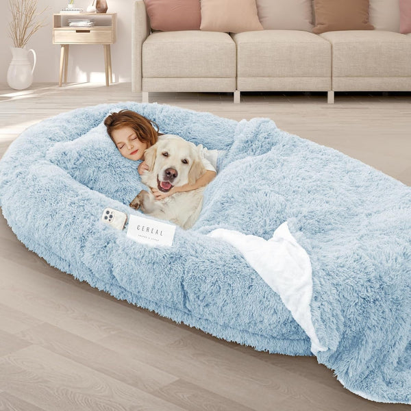 ROOMTEC Human Dog Bed, 71''X45''X12'' Size Fits Adult and Pet Washable Giant People Bed 10 CM Thick Memory Foam Large Oversize Pet Bed with Plump Pillow, Blanket, Strap - Grey8