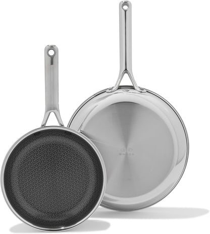 OXO Hybrid 8” and 10” Frying Pan Skillet Set, Durable Pfas-Free Ceramic, Fusion Boost Tech for Powerful Searing, Induction & All Cooktop Compatible, Dishwasher Safe, Mirror Polished Tri-Ply1
