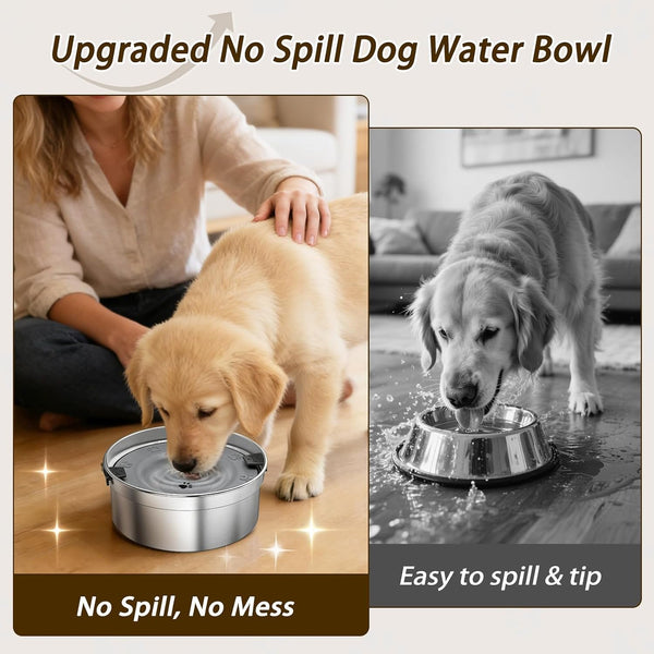 Dog Water Bowl No Spill, 1.5L/50Oz Stainless Steel Slow Water Bowl for Dogs, Spill Proof Dog Bowl with Anti-Splash & Non-Slip, Slow Drinking Water Bowl Dispenser for Messy Drinkers (Silver)2