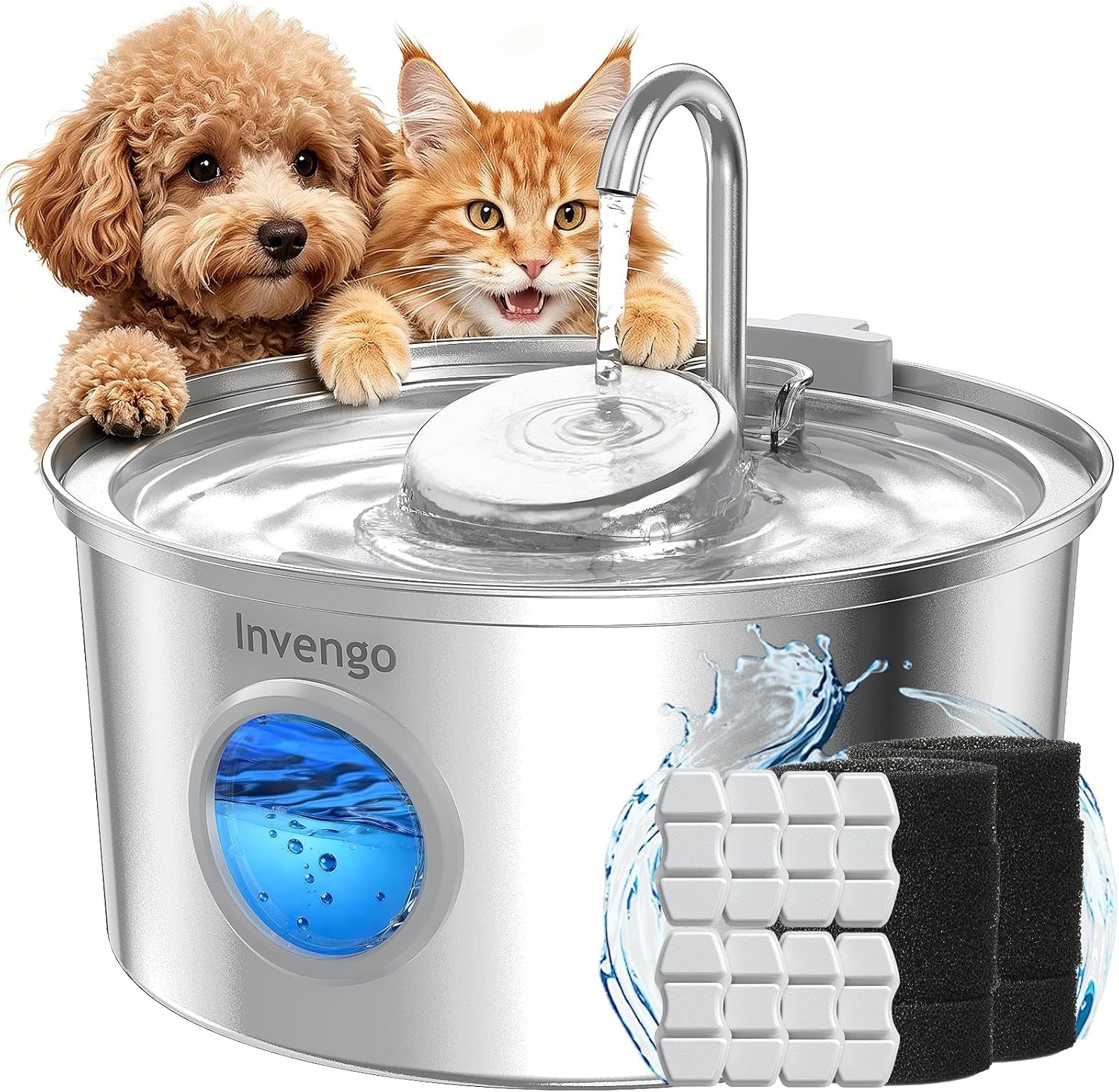 invengo-cat-water-fountain-stainless-steel-108oz-3-2l-pet-fountain-with-large-water-level-window-ultra-quiet-automatic-cat-water-dispenser-for-cats-and-dogs-2-flow-modes-splash-proof-design