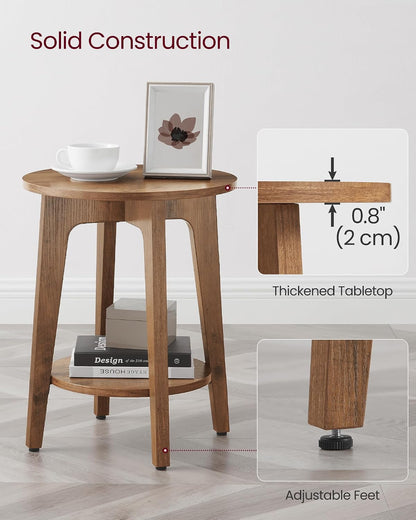 VASAGLE MAEZO Collection - Side Table, 2-Tier Small round End Table, Nightstand with Tapered Legs, Curved Transitions, for Small Spaces, Living Room, Bedroom, Honey Brown ULET283T415