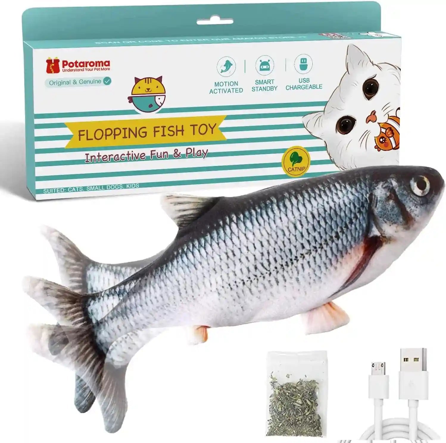potaroma-cat-toys-flopping-fish-with-catnip-moving-kitten-kicker-floppy-wiggle-carp-for-small-dogs-interactive-motion-kitty-exercise-10-5-inches