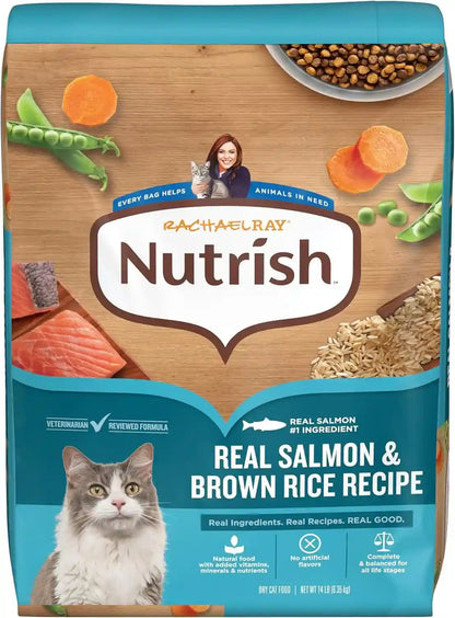 Nutrish Dry Cat Food, Salmon & Brown Rice Recipe, 14 Lb. Bag (Rachael Ray) | Suitable for Cats of All Life Stages, No Artificial Flavors, Nature Food with Added Vitamins, Minerals & Nutrients1