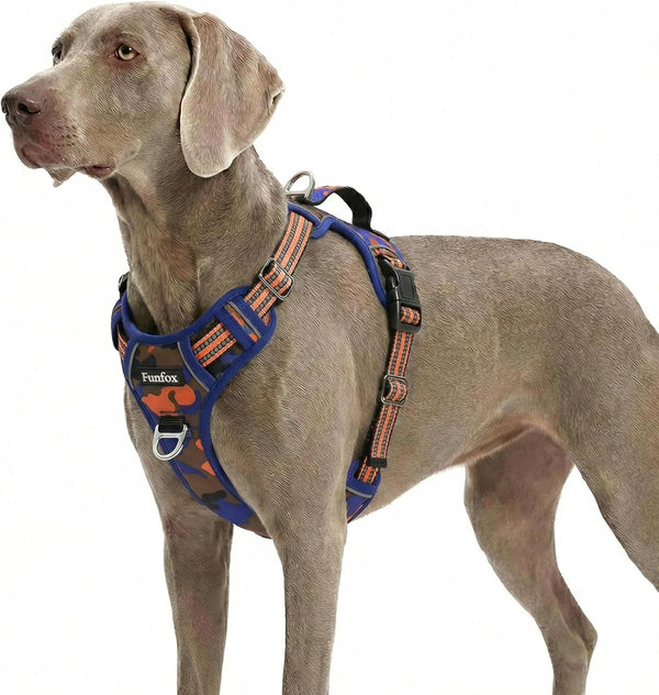 Funfox Dog Harness Medium Sized Dog, Vertical Handle Easy Control, No Pull Pet Vest Adjustable with 2 Leash Clips, Soft Material, Reflective Safe Night Walking for Small Medium Large Breed, Black, M16