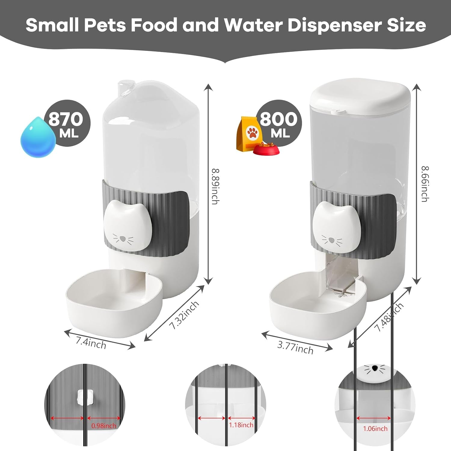 yummy-sam-hanging-automatic-small-pet-food-water-dispenser-auto-gravity-0-8l-cat-feeder-and-0-87l-water-dispenser-self-feeding-and-waterer-set-kennel-feeding-station-for-puppy-cats-grey-white