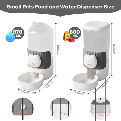 Yummy Sam Hanging Automatic Small Pet Food Water Dispenser, Auto Gravity 0.8L Cat Feeder and 0.87L Water Dispenser, Self-Feeding and Waterer Set Kennel Feeding Station for Puppy Cats (Grey White)2