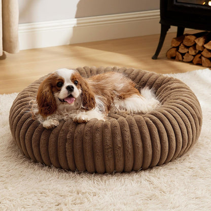Bedsure Comfyfleece™ Donut Large Dog Bed - Washable Faux Fur with Corduroy Fleece & anti Slip Bottom, round Pet Bed with Removable Cover, Camel Brown, 36X36X8 Inches | 36X36X8In,Calming round Pet Bed,Support Plush , with Removable Corduroy Fleece for Big Dog,Anti Slip Bottom,Camel Brown25