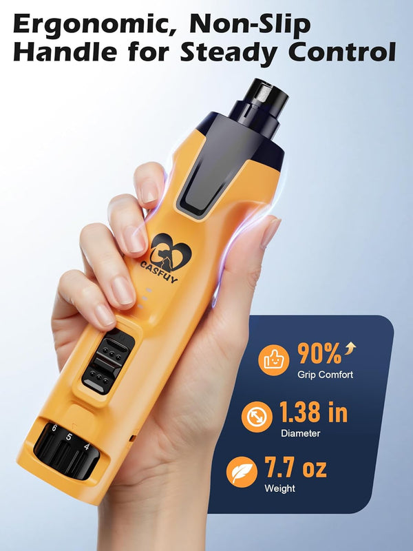 Casfuy 6-Speed Dog Nail Grinder – 50%+ Boost Power Dog Nail Trimmers Quiet with Dust Cap & 2 LED Lights & 2000Mah Battery & 4.8V Motor Electric Pet Toenail File Tool for Large Medium Small Dogs Cats7