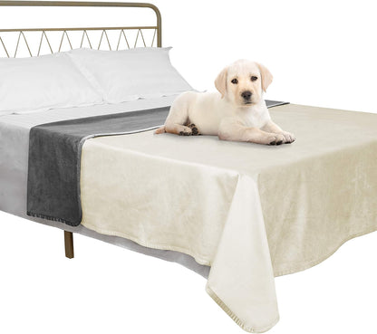 Ameritex Pet Bed Blanket Reversible 100% Waterproof Velvet Super Soft for Sofa and Bed (82X102 Inches, Cream+Sand)15