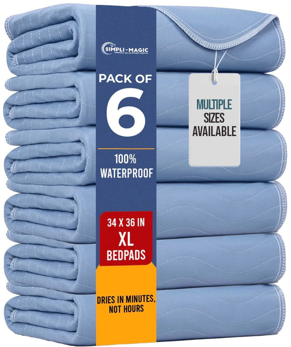 Simpli-Magic Washable Underpads, 34"X36" (Pack of 6) Heavy Absorbency Reusable Bedwetting Incontinence Pads for Kids,Adults,Elderly,And Pets, Waterproof Protective Pad for Bed,Couch,Sofa,Floor1