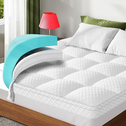 Dual Layer 3 Inch Memory Foam Mattress Topper Twin XL Size, 2 Inch Cooling Gel Memory Foam plus 1 Inch Pillow Top Mattress Pad Cover, with 8-21 Inch Deep Pocket1