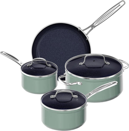 7Pc Cookware Set Healthy Duralon Blue Ceramic Nonstick Coated | Diamond Infused Scratch-Resistant, PFAS Free, Oven Safe, Induction Ready, Evenly Heats, Tempered Glass Lids, Stay-Cool Handle1