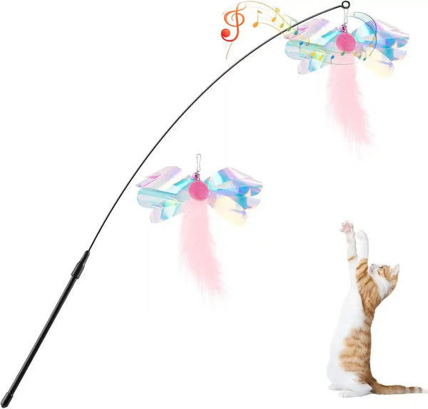 Pawaboo Feather Teaser Cat Toy - Interactive Wand with Extra Long 34.5" Wand and Small Bell, Fun Exerciser Playing Toy for Kittens or Cats, Brown Feather15