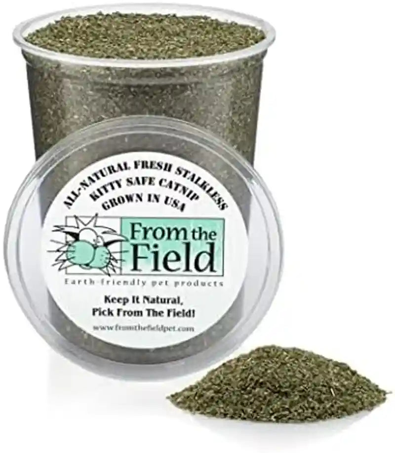 from-the-field-fine-ground-stalkless-catnip-premium-usa-grown-catnip-for-toys-playtime-fresh-potent-non-toxic-eco-friendly-safe-for-kittens-cats-resealable-6-oz-tub