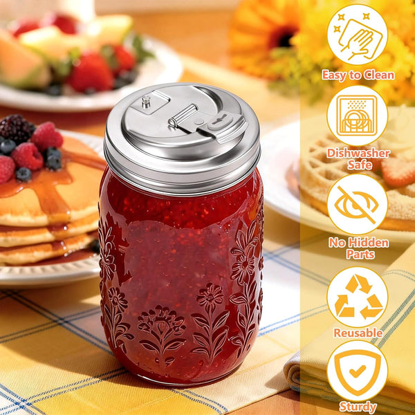 Wide Mouth Mason Jar Drinking Lids, Stainless Steel Sip Lid, 2 Pcs | Mason Jar Drink Lids for Iced Coffee, Smoothies & Cold Drinks, Leak Resistant, Reusable, Heavy Duty Metal7