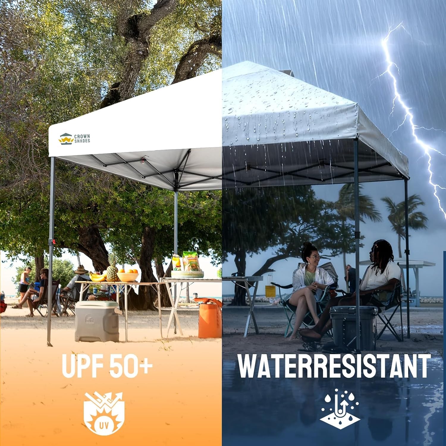 crown-shades-10x10-pop-up-canopy-tent-outdoor-canopy-white-patented-centerlok-one-push-instant-outdoor-canopy-with-sto-n-go-bag-8-stakes-4-sand-bags-waterproof-vented-beach-camping